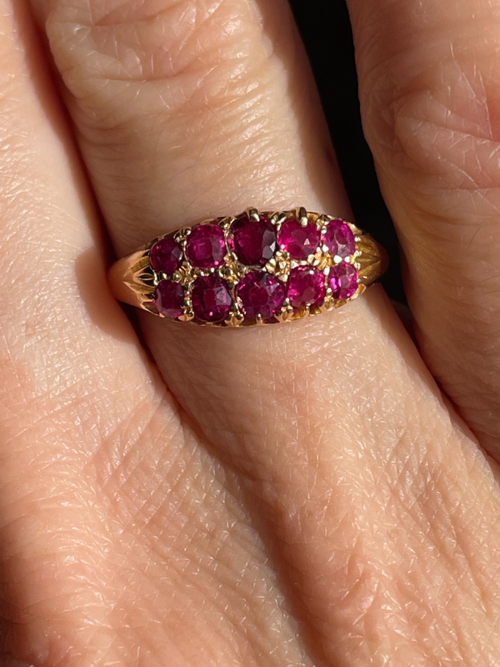 Victorian Natural Ruby 18ct Gold Boat Ring