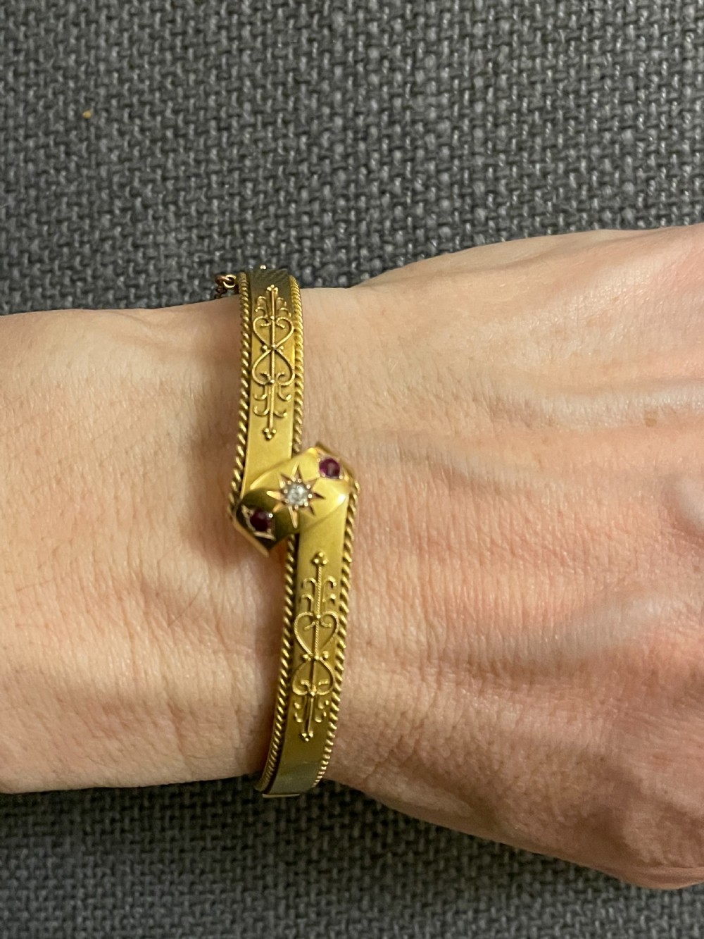 Antique Edwardian 15ct Gold Ruby and Diamond  1907 Bangle View IV