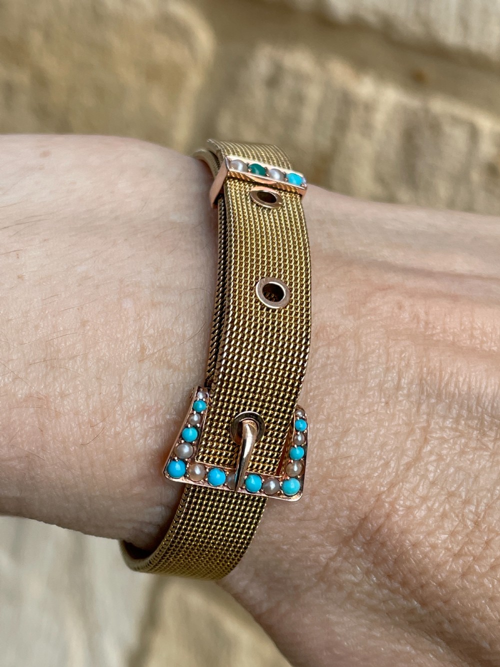Early 20th Century Turquoise and Pearl Bracelet