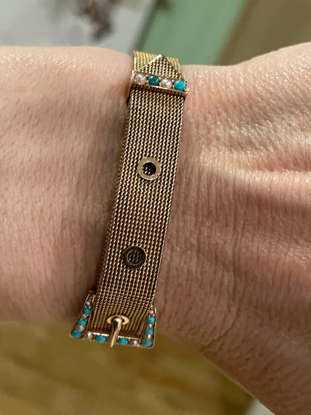 Early 20th Century Turquoise and Pearl Bracelet View IV