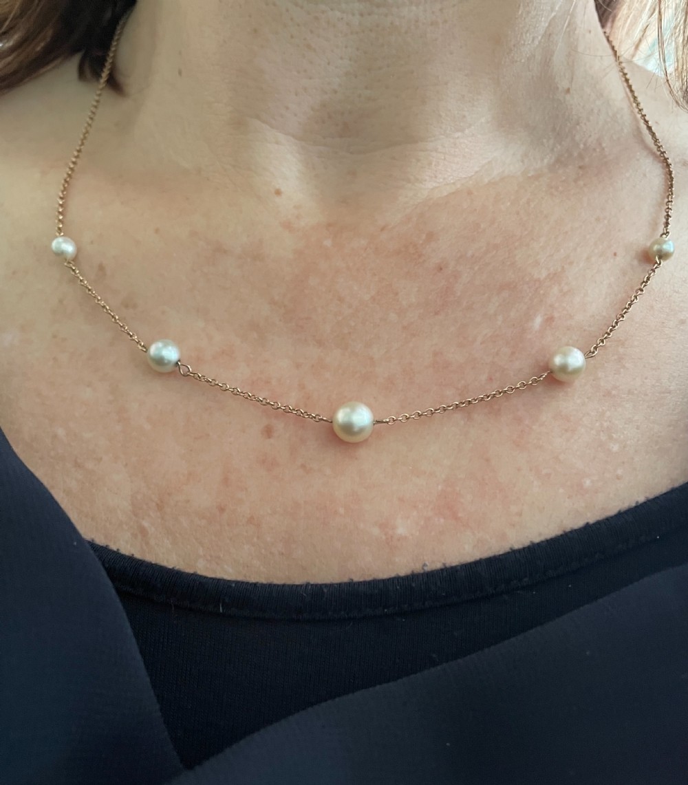 Edwardian Pearl 9ct Gold Necklace View III