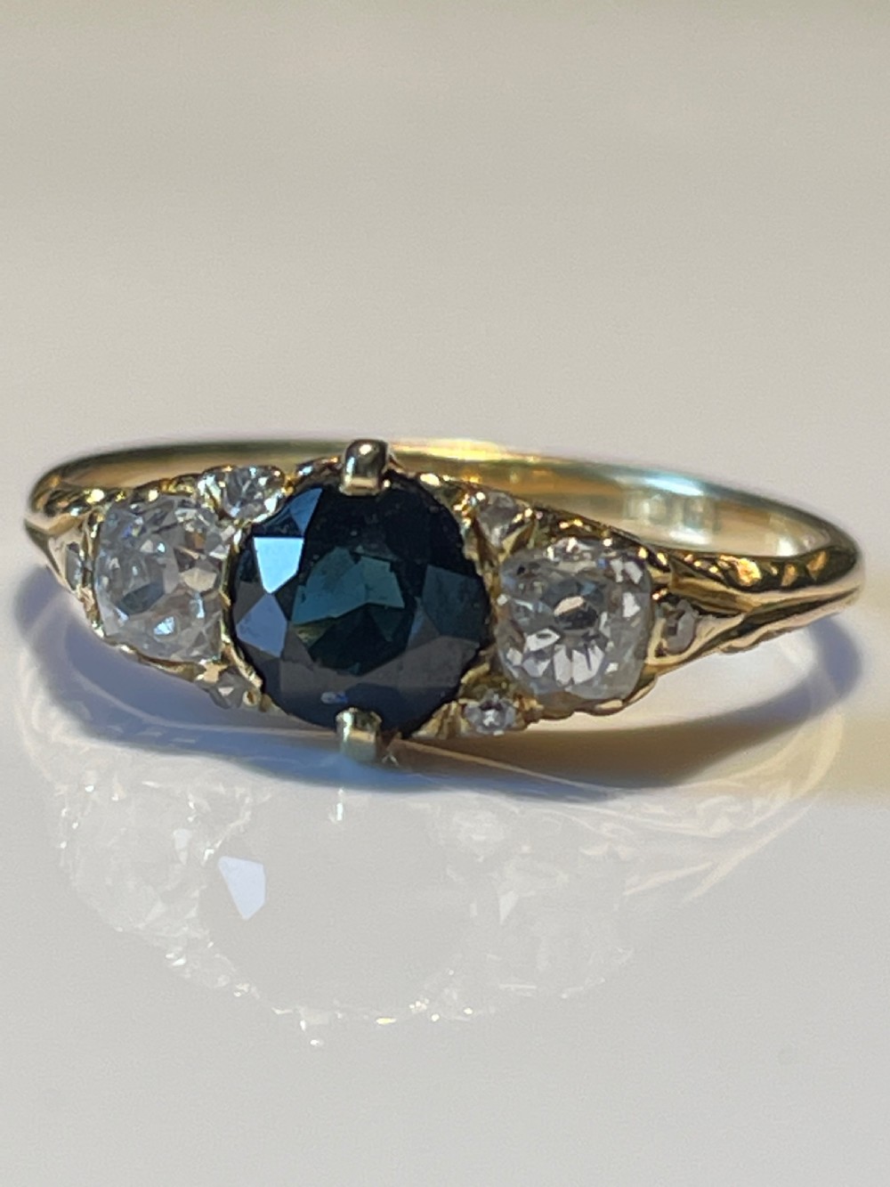 Sapphire and Diamond Victorian Ring View II