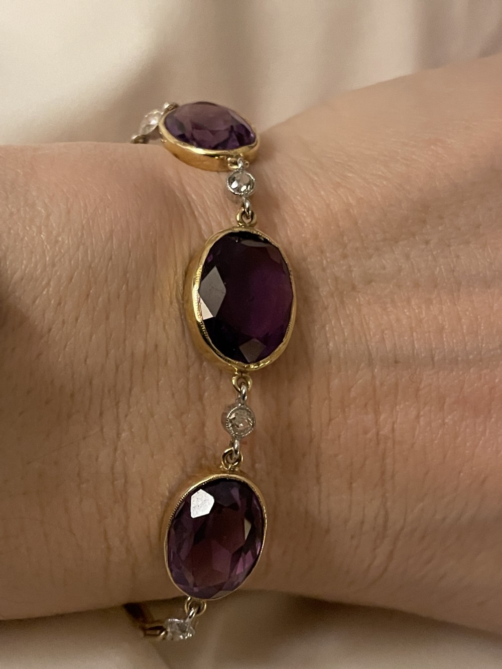 Amethyst and Diamond 18ct Gold Edwardian Bracelet