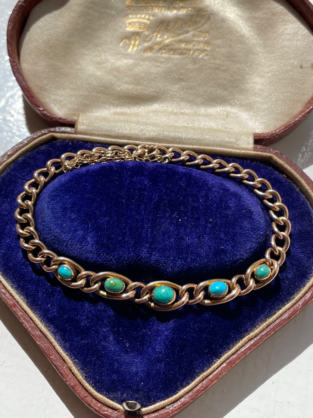 Edwardian Turquoise and Gold Curb Bracelet