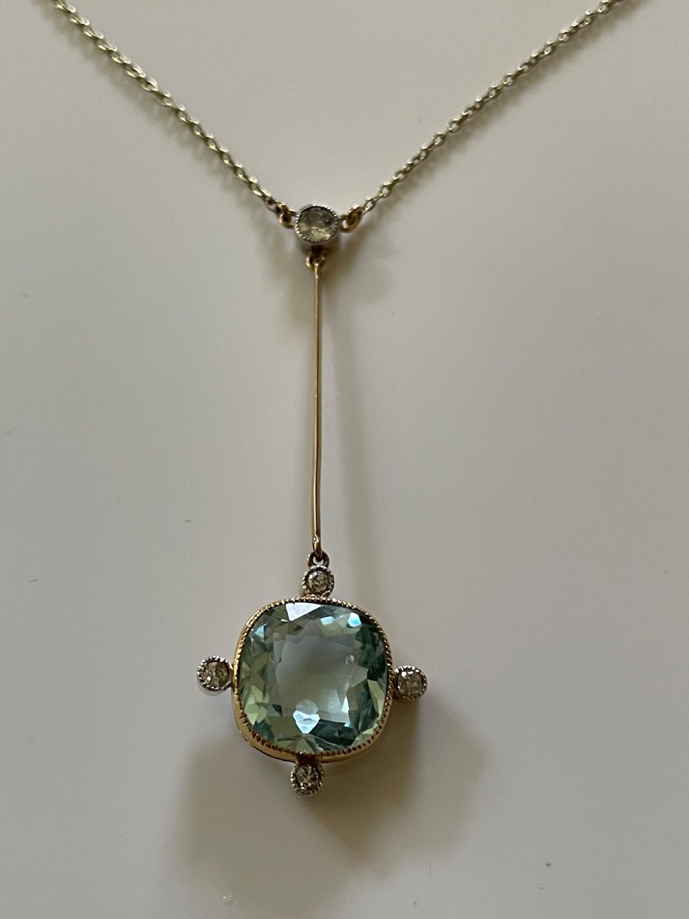 Edwardian Aquamarine and Diamond Pendant