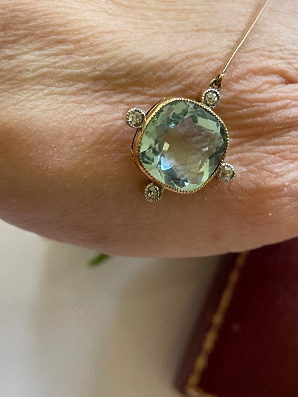 Edwardian Aquamarine and Diamond Pendant View II