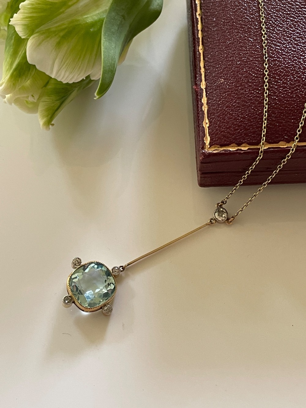 Edwardian Aquamarine and Diamond Pendant View III
