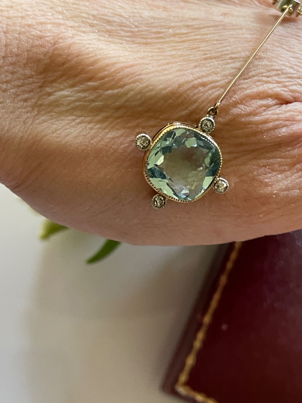 Edwardian Aquamarine and Diamond Pendant View IV