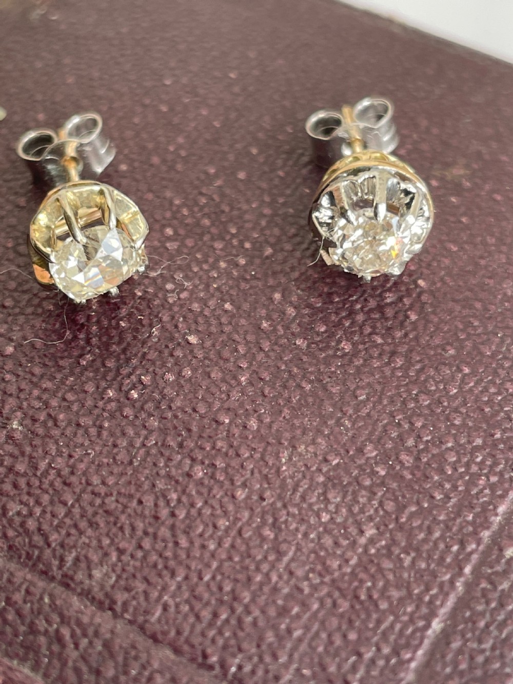 Mine Cut Diamond Stud Earrings