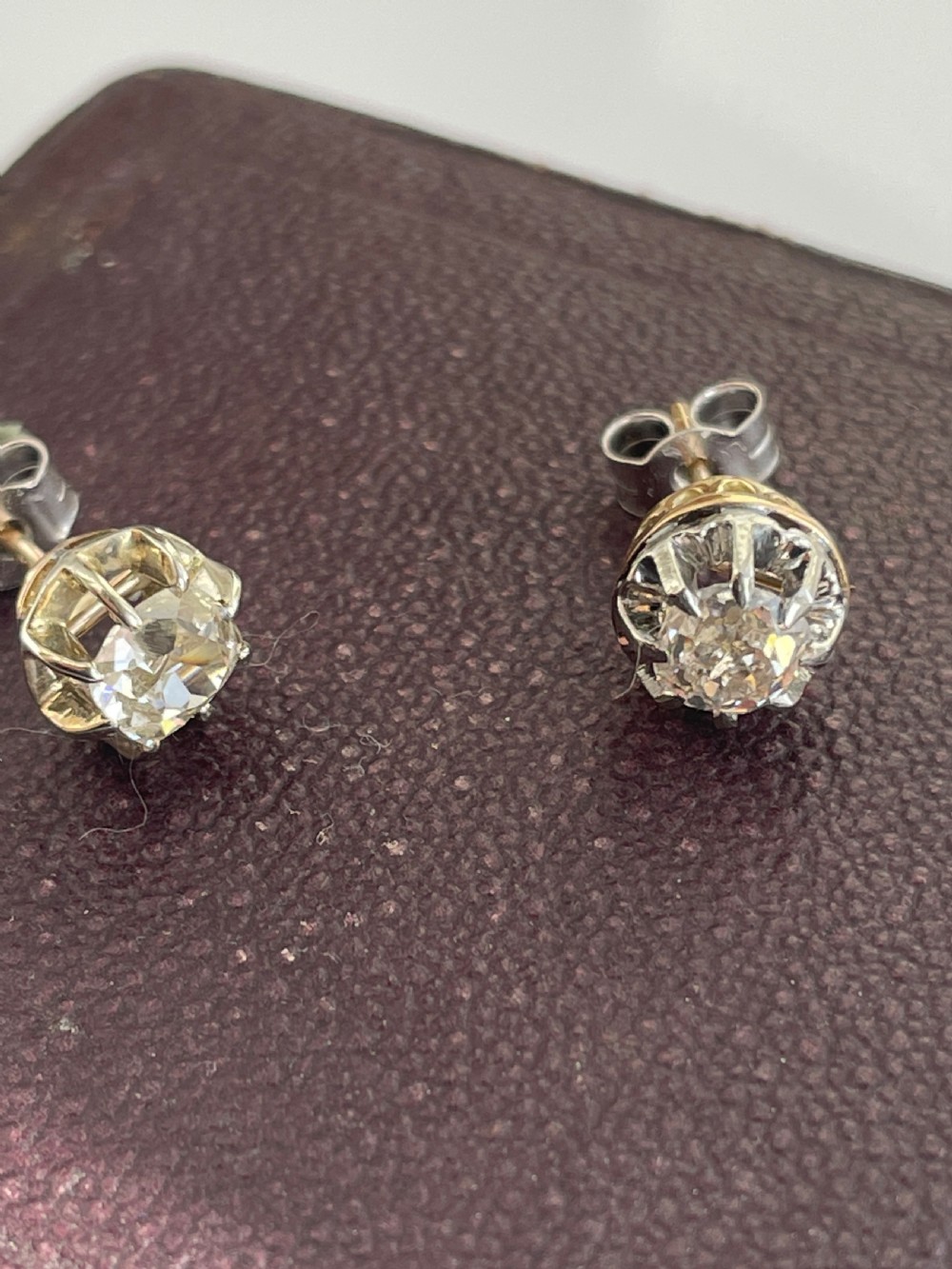 Mine Cut Diamond Stud Earrings View II