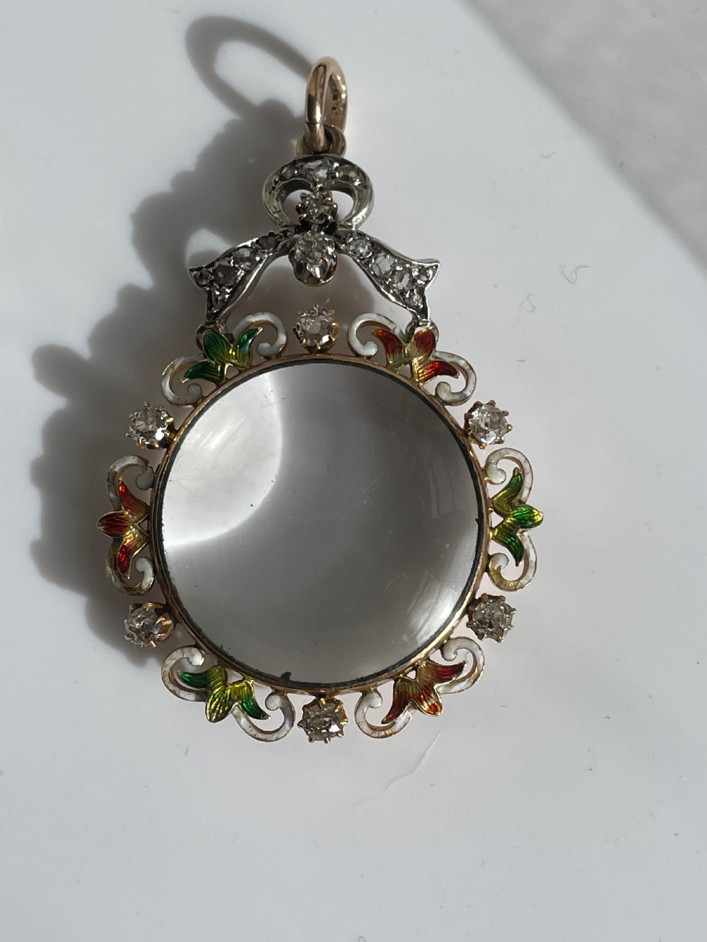 Edwardian Diamond and Enamel Open Locket View IV