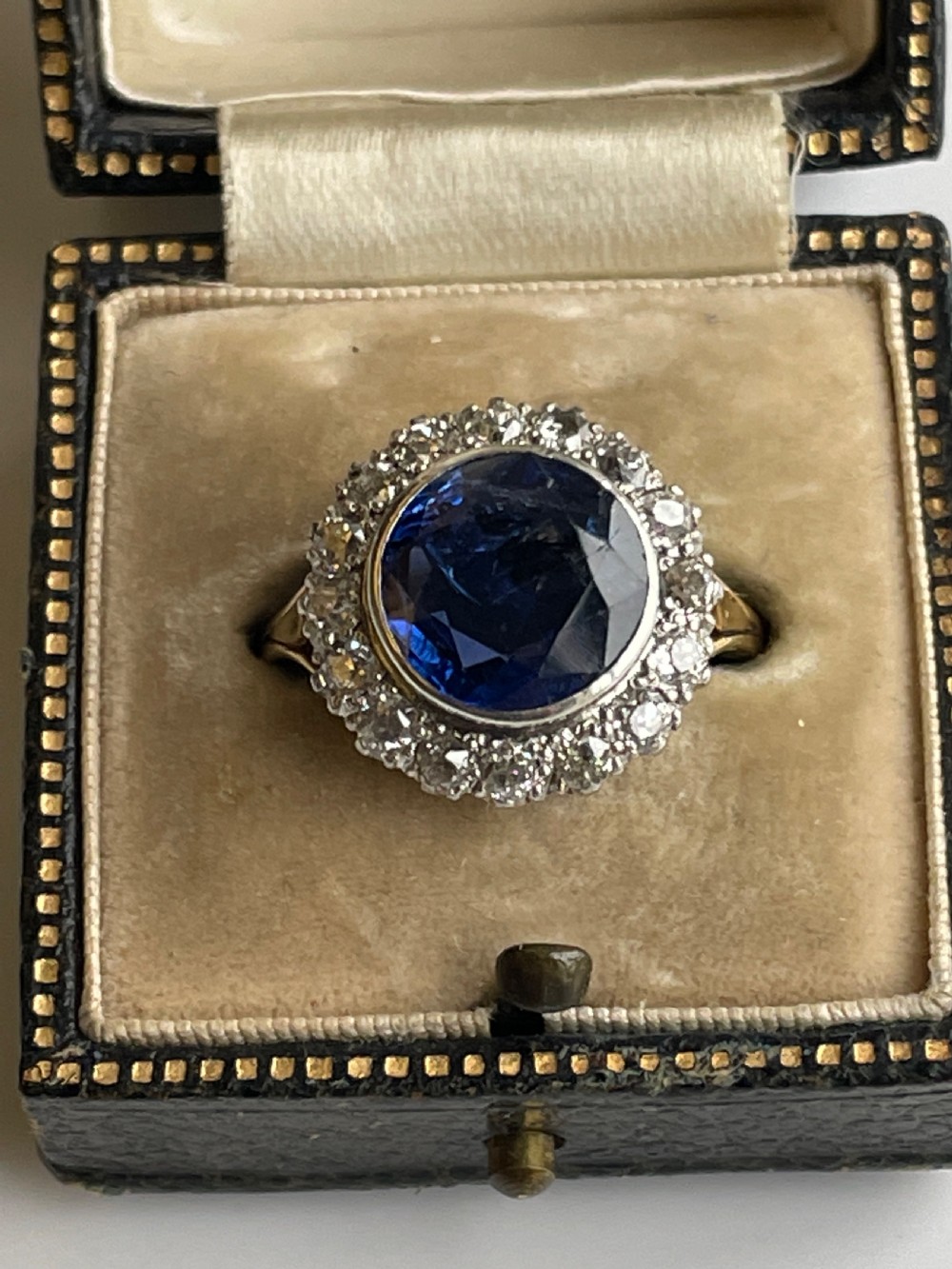 Edwardian Natural Sapphire and Old Cut Diamond Ring View II