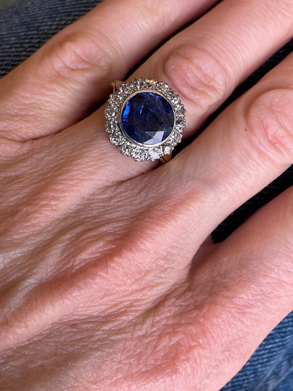 Edwardian Natural Sapphire and Old Cut Diamond Ring View IV