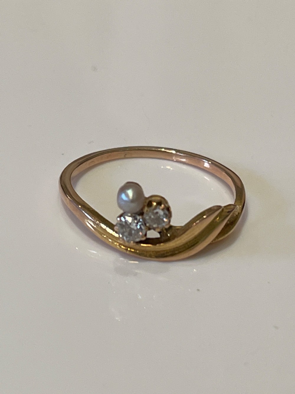 Art Nouveau Pearl and Diamond Floral Style Ring View III