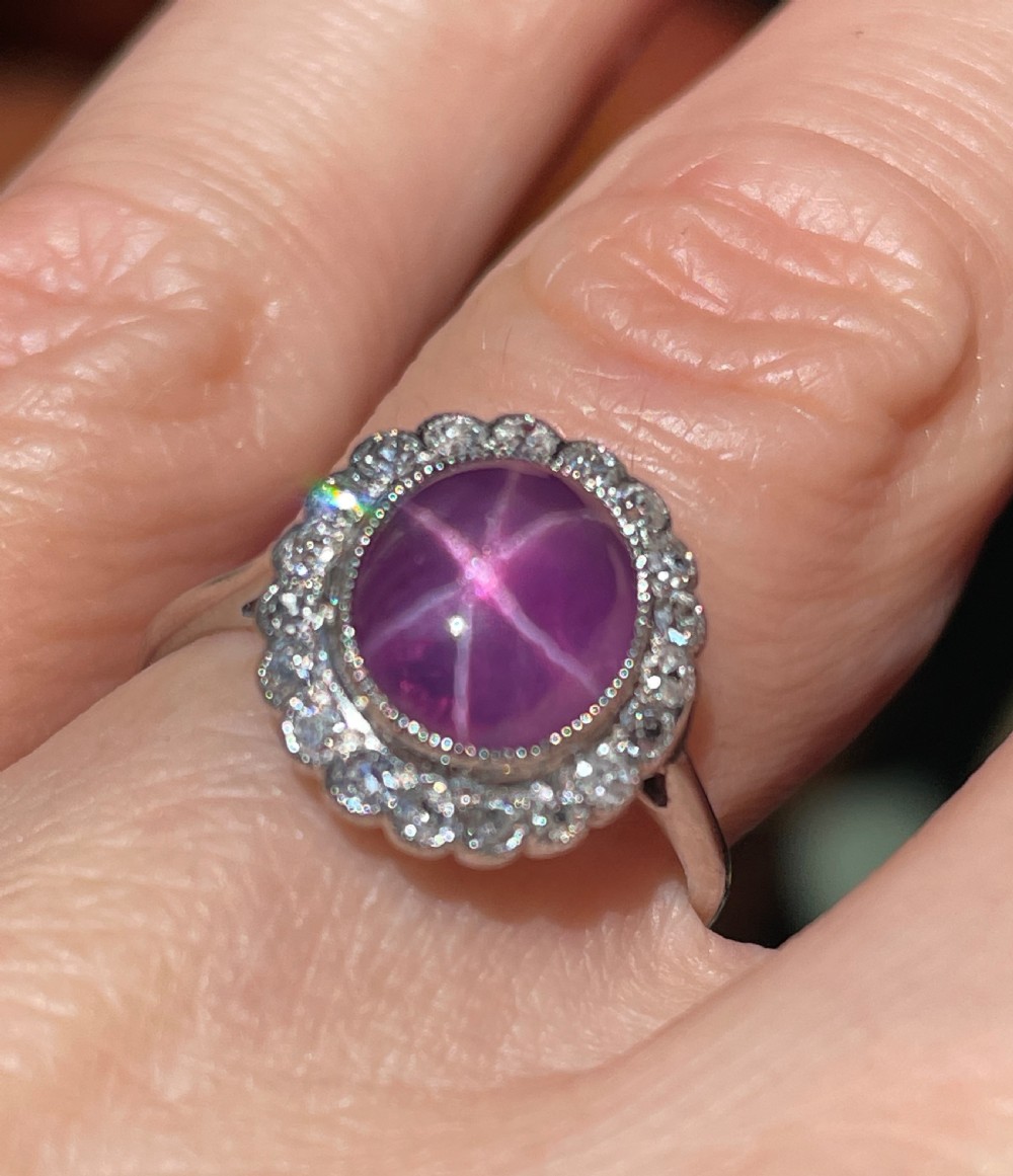 Star Ruby and Diamond Cluster Ring