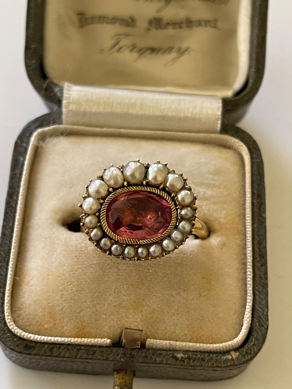 Pink Topaz and Pearl antique Ring