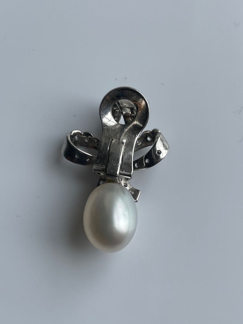 South Sea Cultured Pearl and Diamond Mid-Century Earrings View II