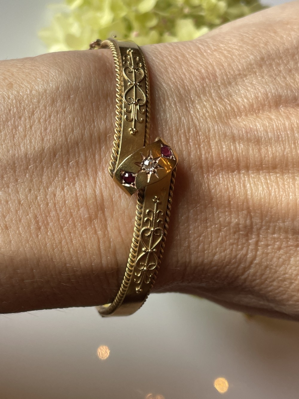Antique Edwardian 15ct Gold Ruby and Diamond  1907 Bangle