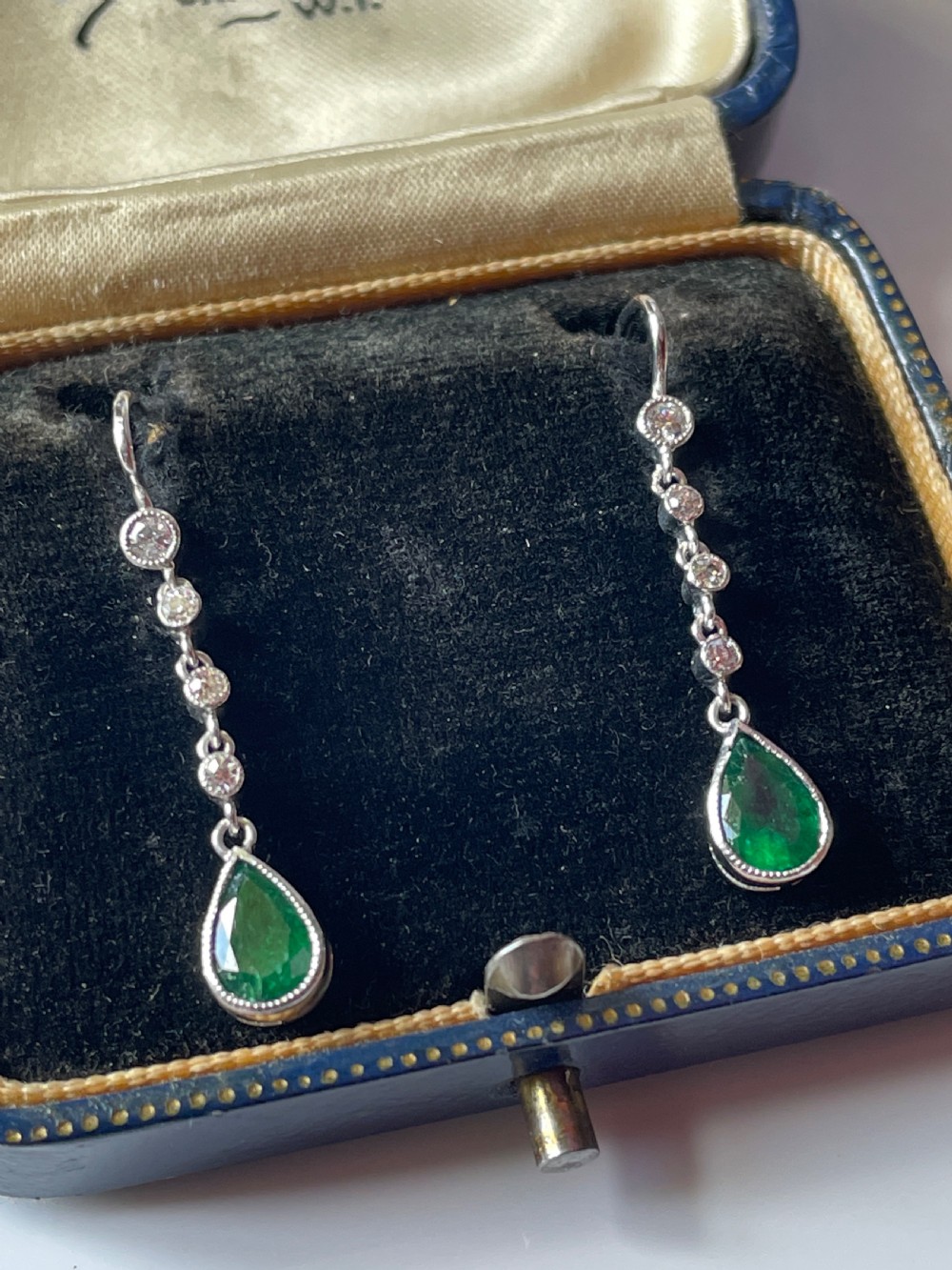 Edwardian Emerald and Old Cut Diamond Drop Earrings View IV