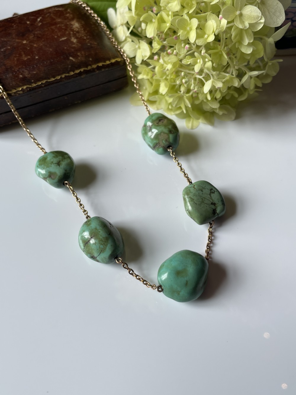Edwardian Turquoise 9ct Gold Necklace View V