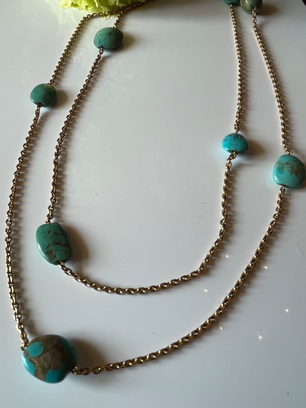 Turquoise Long Guard Edwardian Gold Chain View II