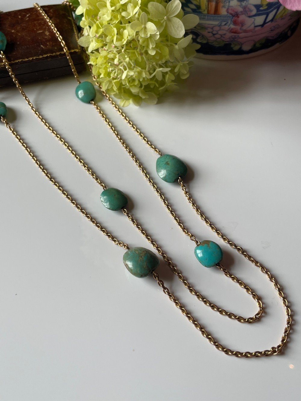 Turquoise Long Guard Edwardian Gold Chain View III