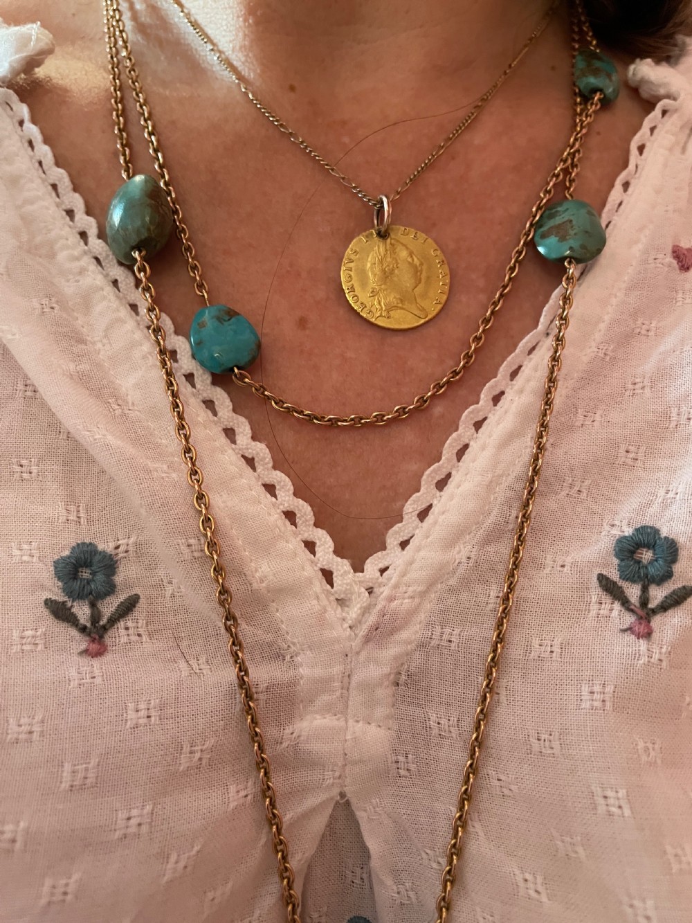 Turquoise Long Guard Edwardian Gold Chain View IV