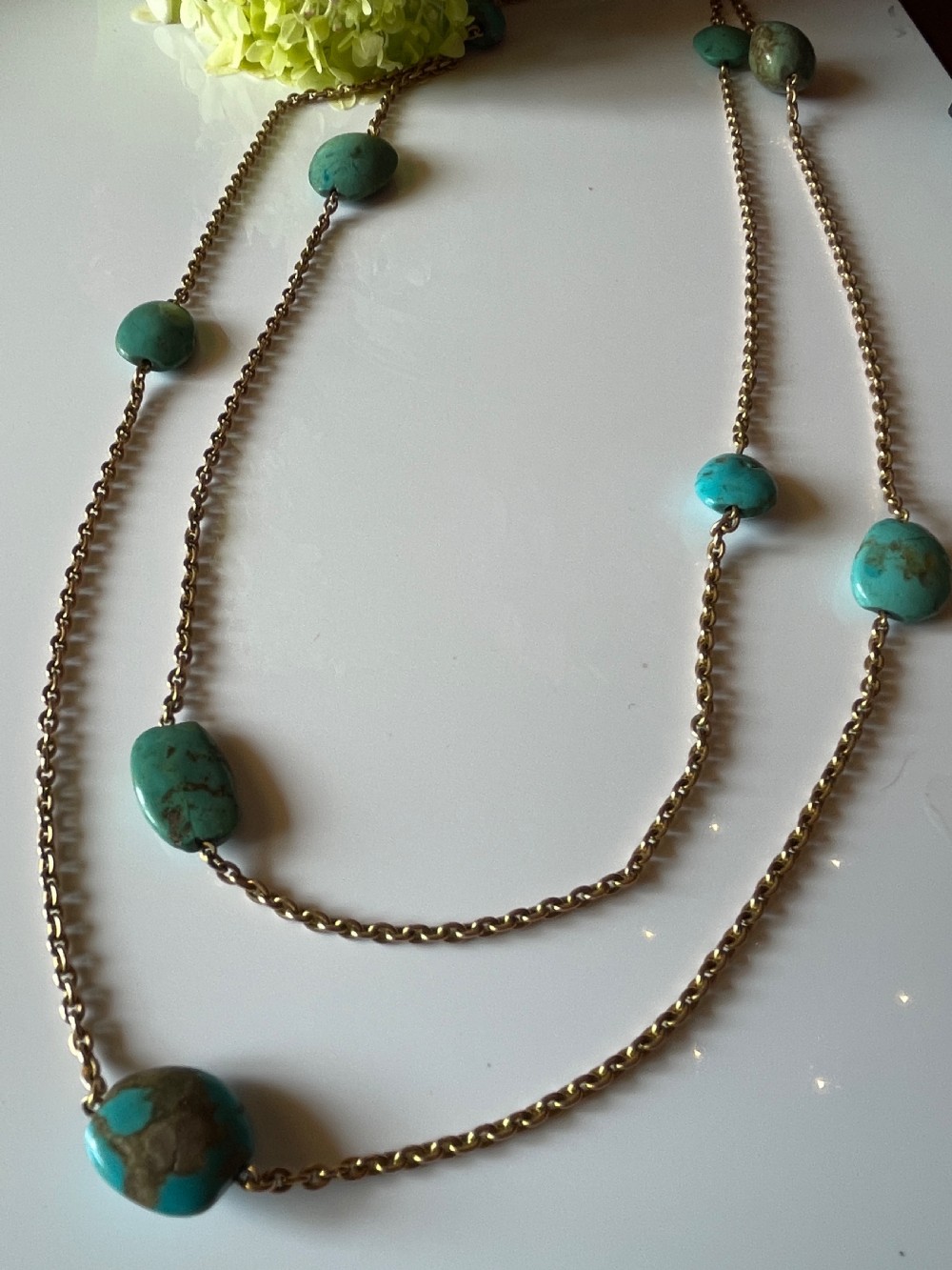 Turquoise Long Guard Edwardian Gold Chain View V