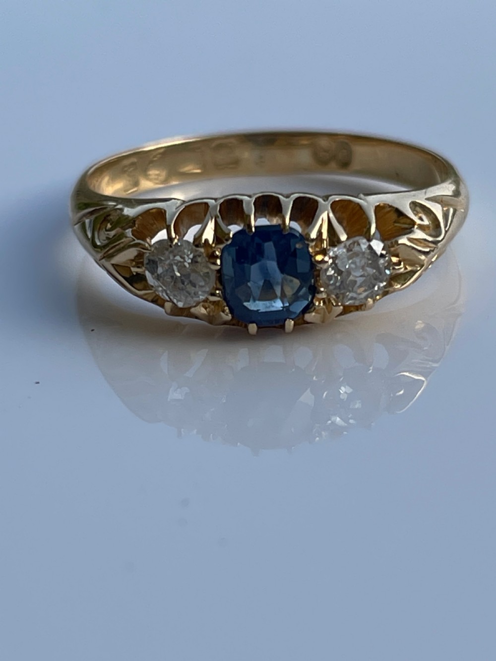 Natural Ceylon Sapphire and Diamond Edwardian Ring
