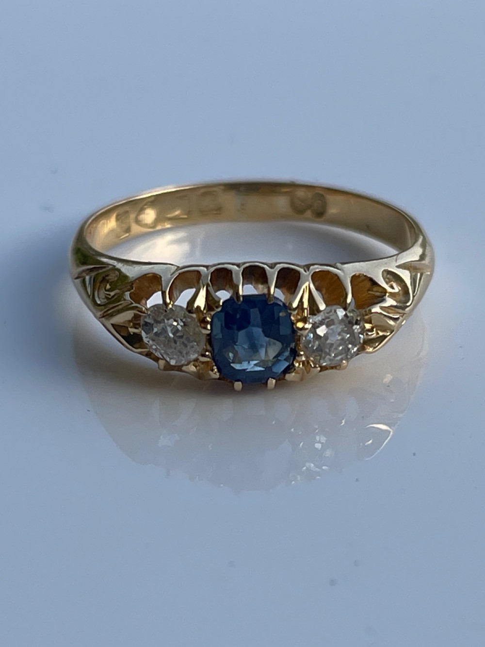Natural Ceylon Sapphire and Diamond Edwardian Ring View II