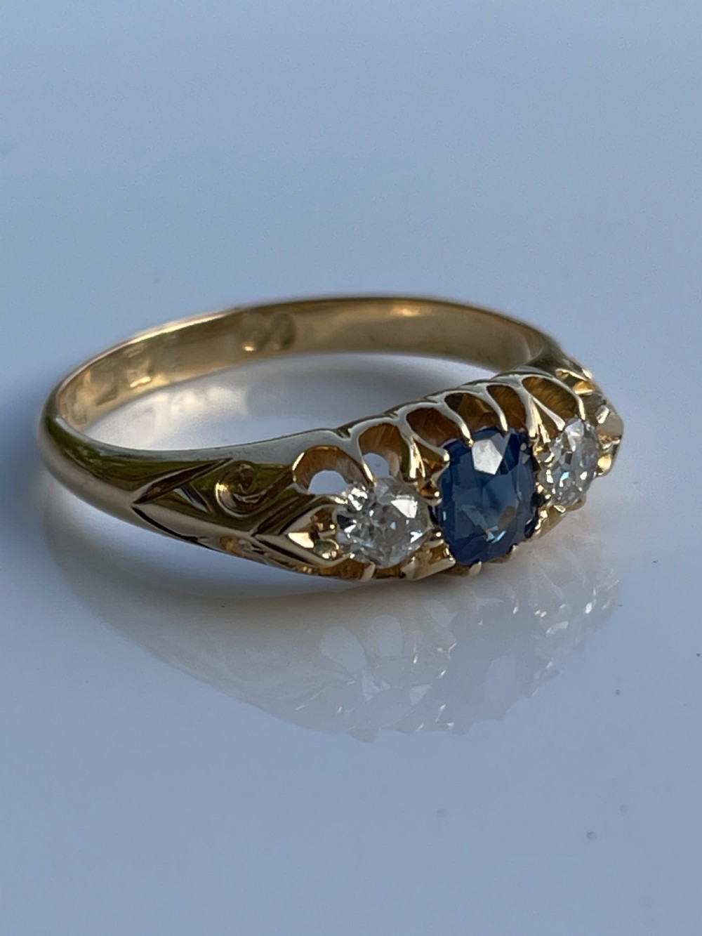 Natural Ceylon Sapphire and Diamond Edwardian Ring View III