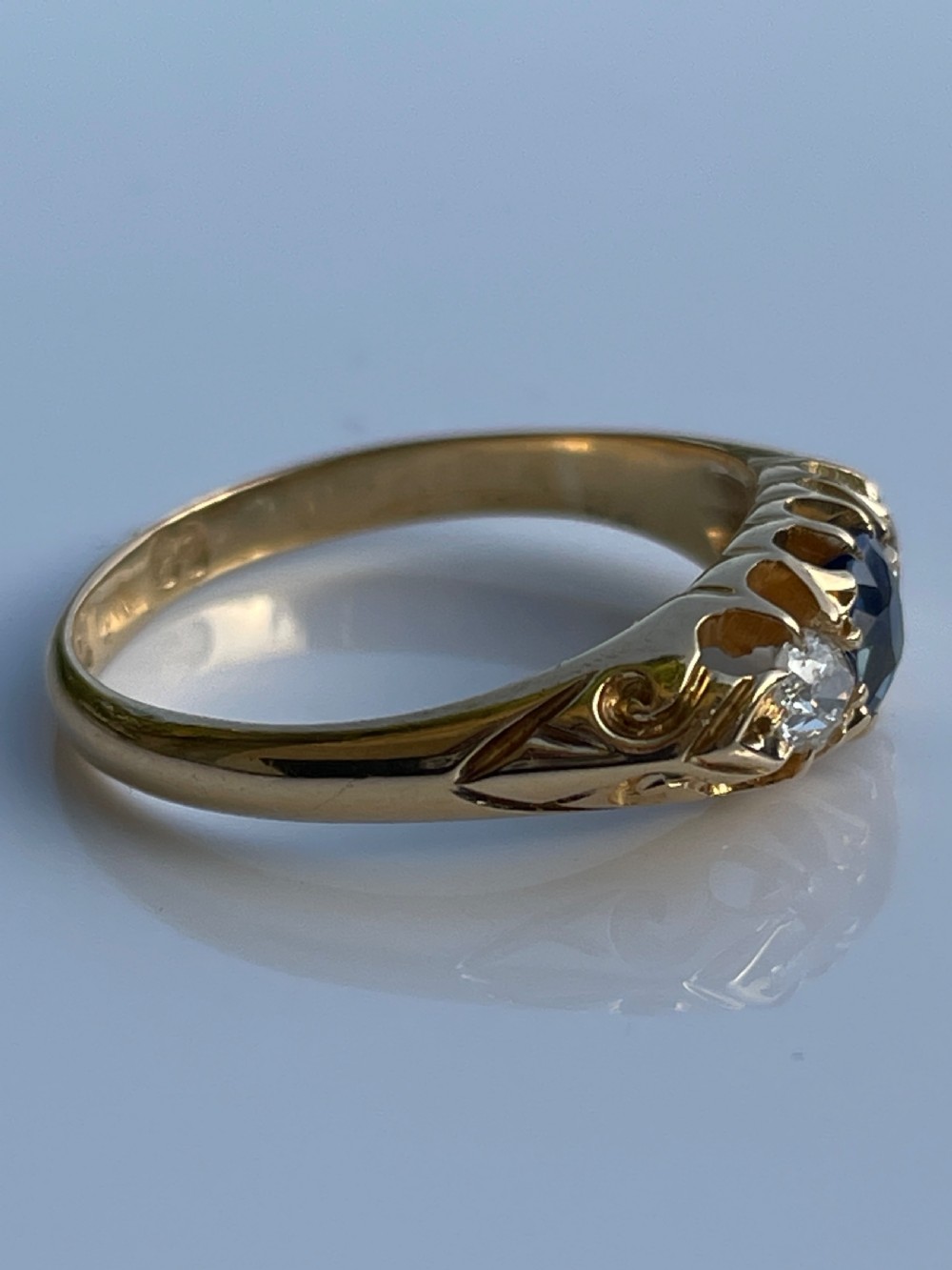 Natural Ceylon Sapphire and Diamond Edwardian Ring View IV