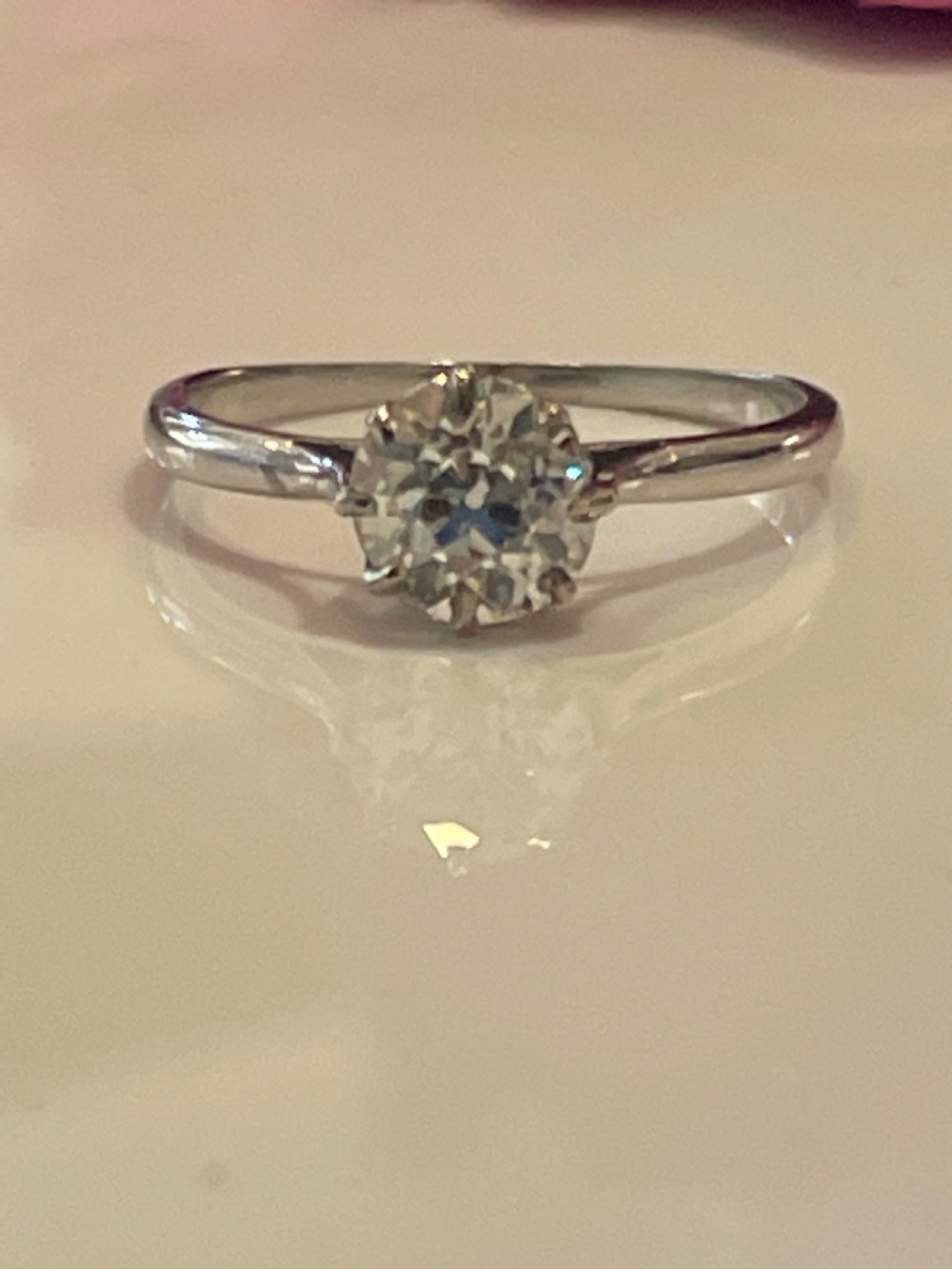 Old European Cut Diamond Solitaire Platinum Engagement Ring 0.65cts View V