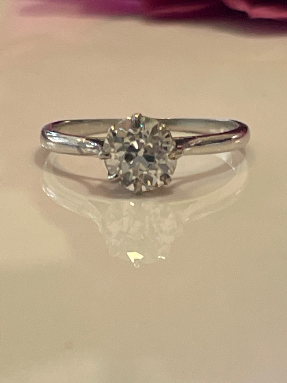 Old European Cut Diamond Solitaire Platinum Engagement Ring 0.65cts View II