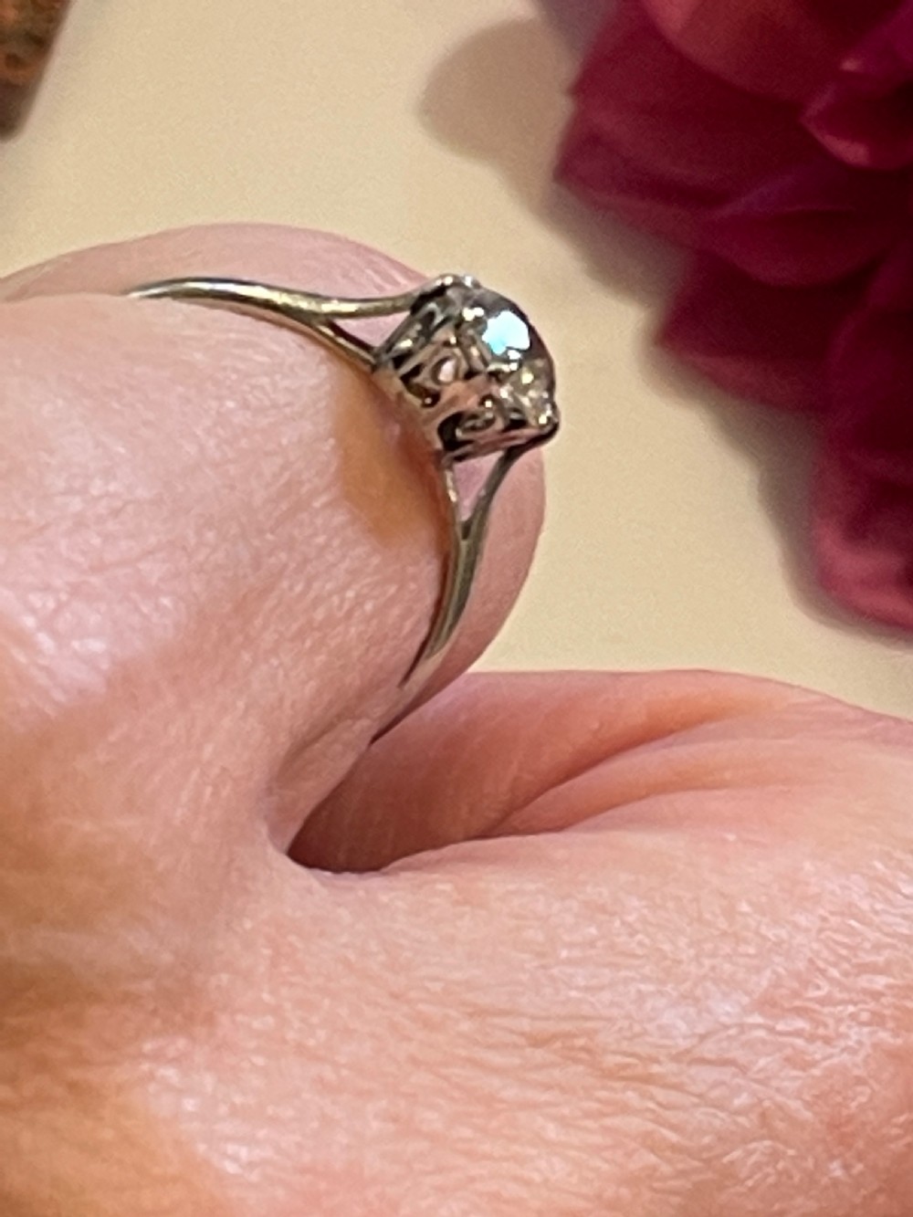 Old European Cut Diamond Solitaire Platinum Engagement Ring 0.65cts View III