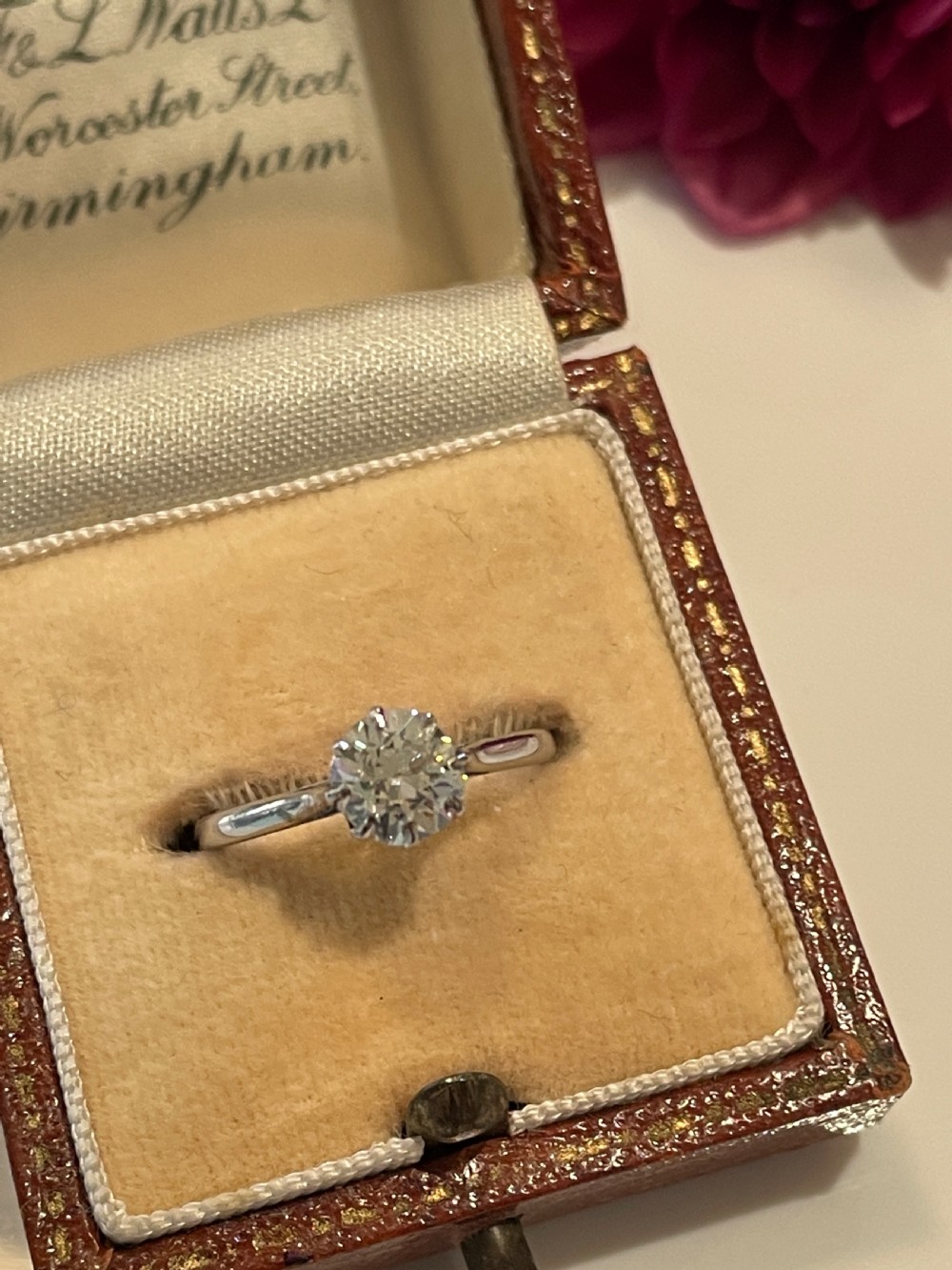 Old European Cut Diamond Solitaire Platinum Engagement Ring 0.65cts