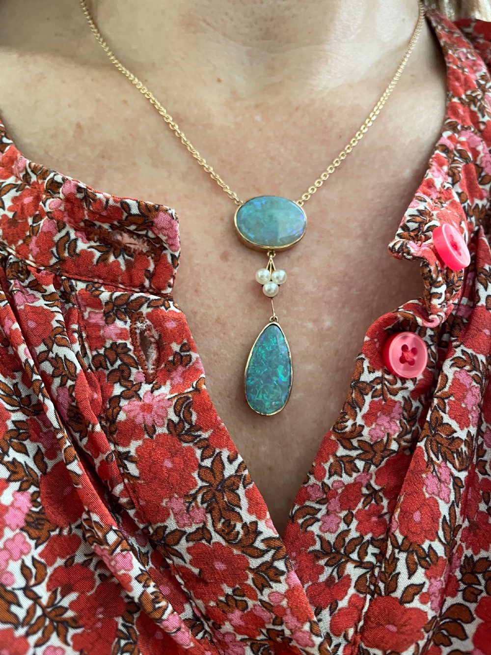 Edwardian Natural Opal and Pearl Pendant