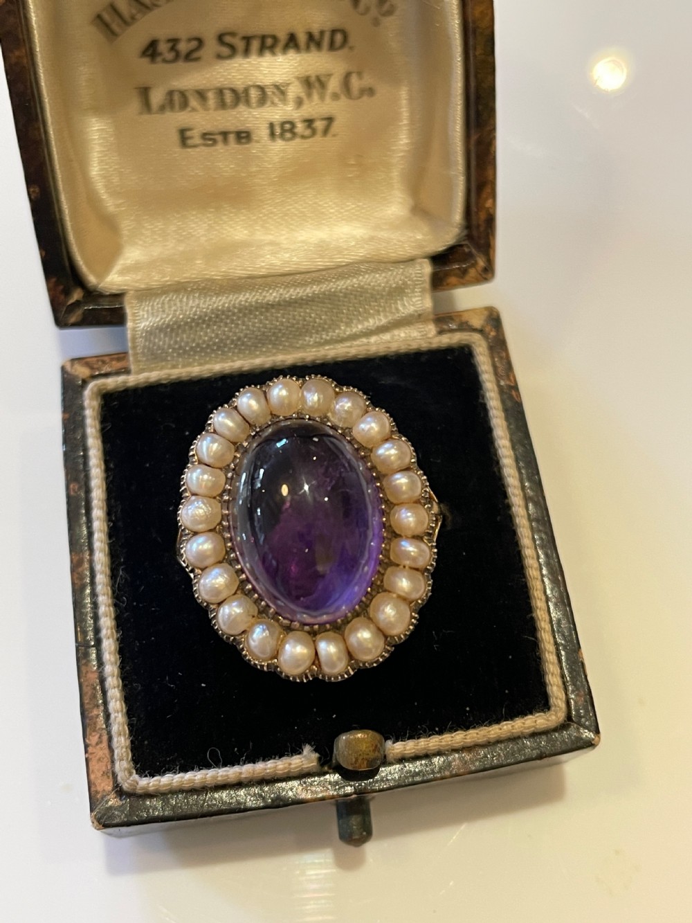 Victorian Amethyst and Natural Seed Pearl 18ct Gold Ring