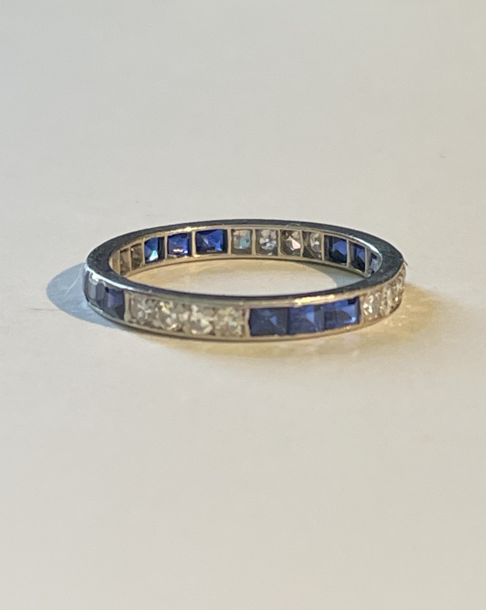Art Deco Cornflower Blue Sapphire and Diamond Eternity Ring Size L 1/2 View II