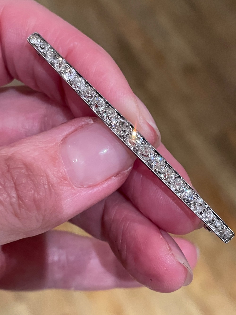 Edwardian Old Cut Diamond  18ct Line Brooch 1.75cts