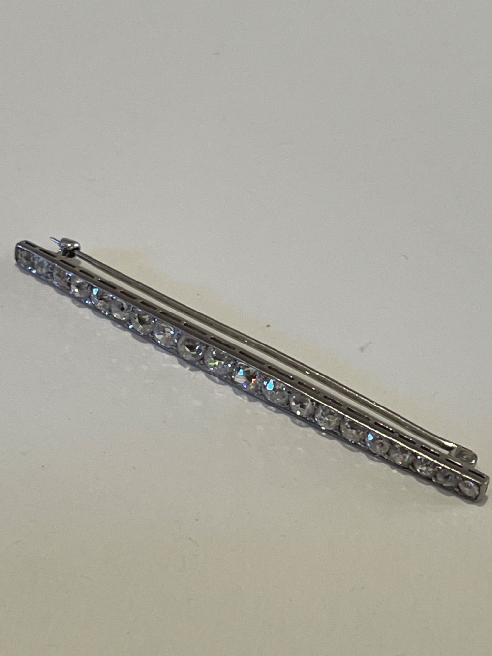 Edwardian Old Cut Diamond  18ct Line Brooch 1.75cts View III