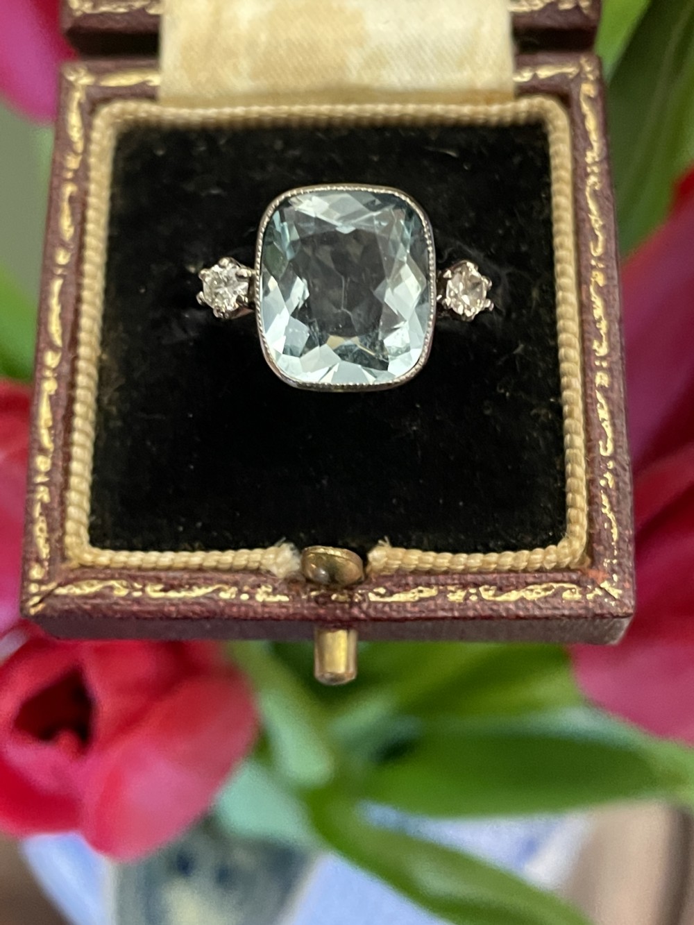 Art Deco Platinum and Diamond Aquamarine Ring