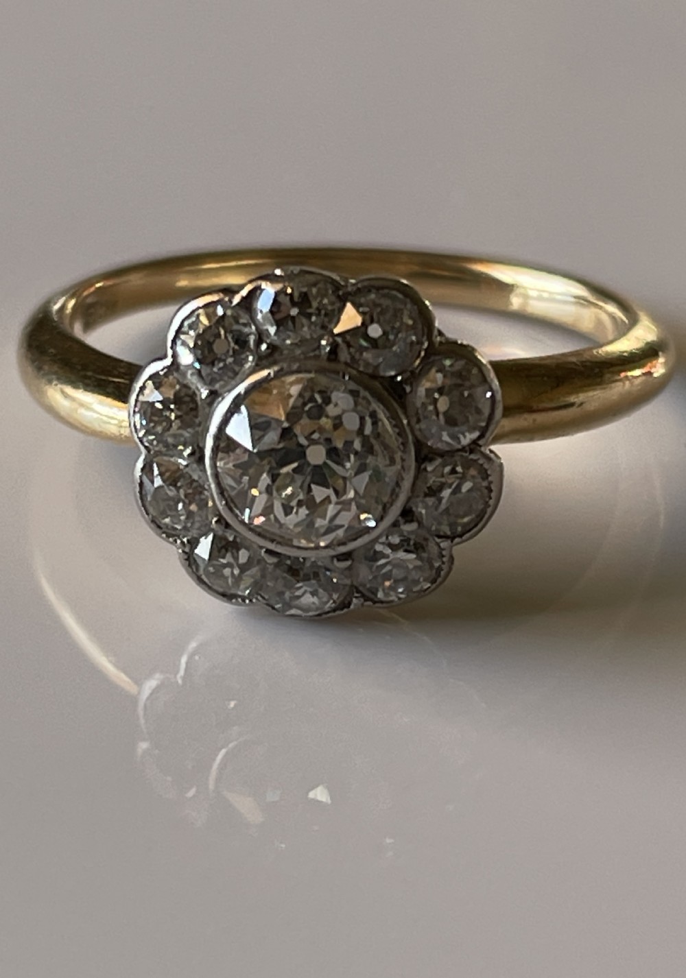 Edwardian Daisy Cluster Engagement Ring 18ct Yellow Gold View V