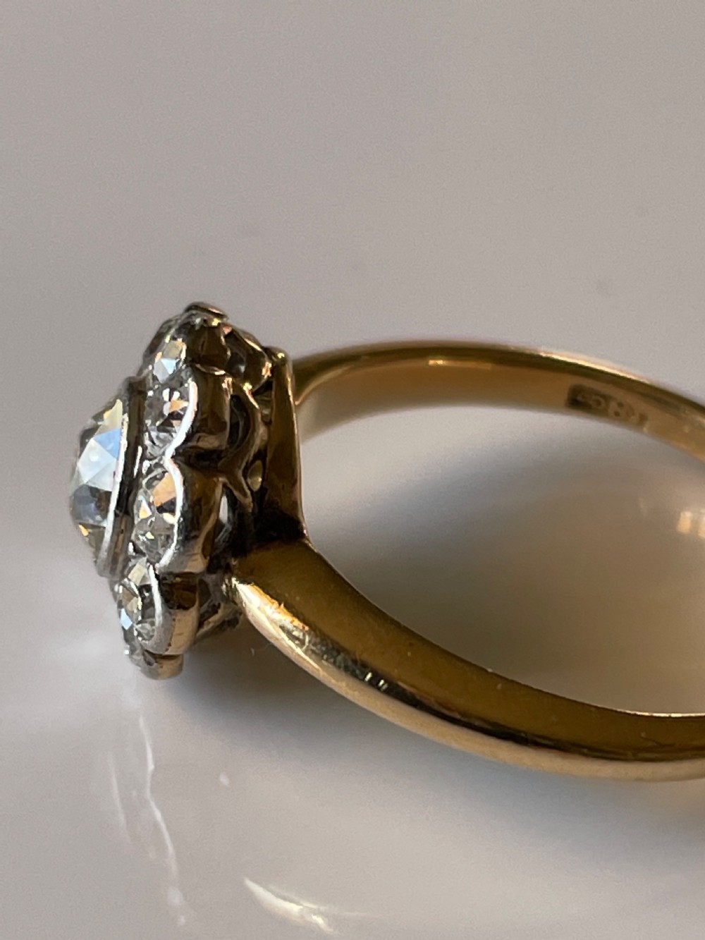 Edwardian Daisy Cluster Engagement Ring 18ct Yellow Gold View III