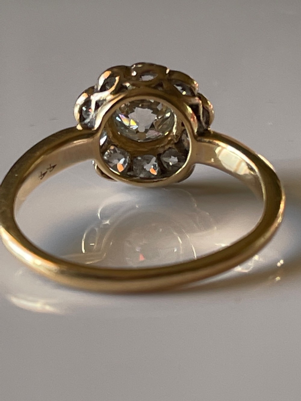 Edwardian Daisy Cluster Engagement Ring 18ct Yellow Gold View IV