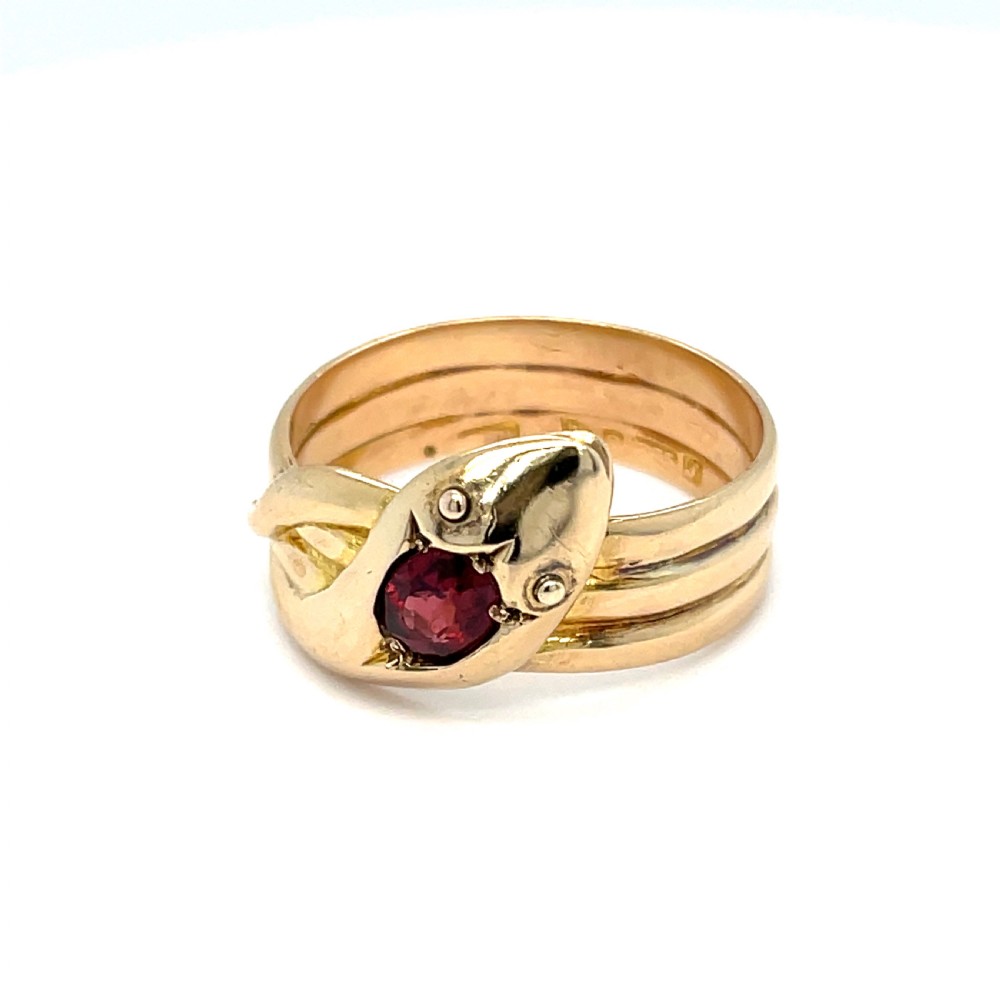 Edwardian 9ct Gold Garnet Snake Ring