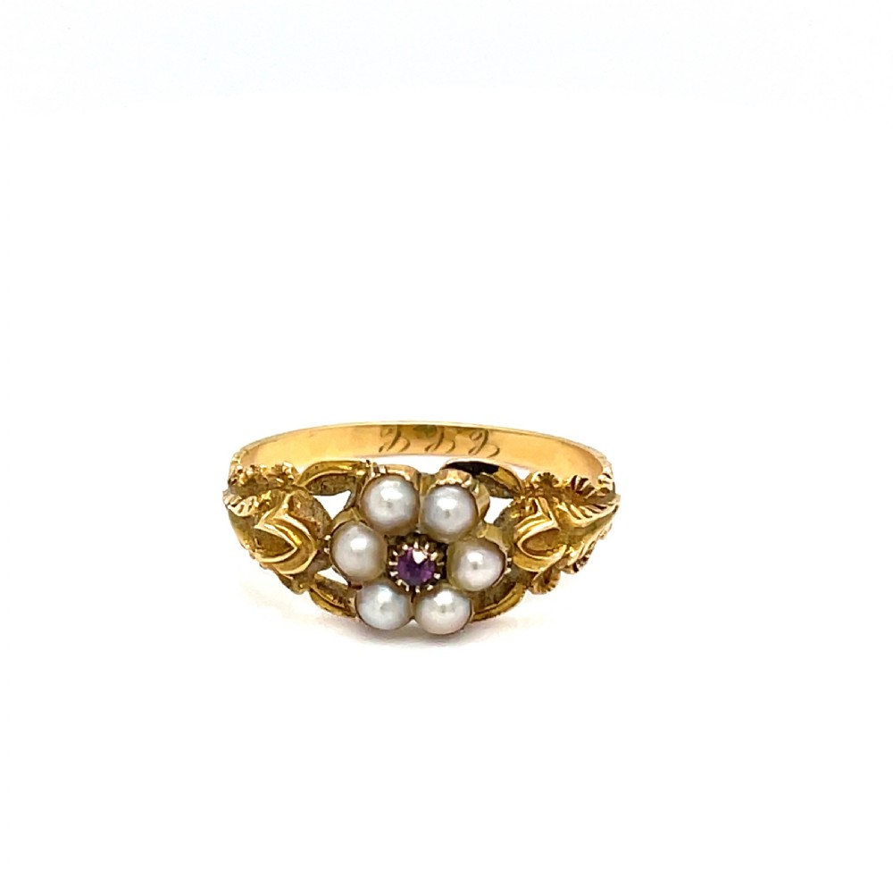 Georgian Pearl and Pink Topaz Mourning Ring