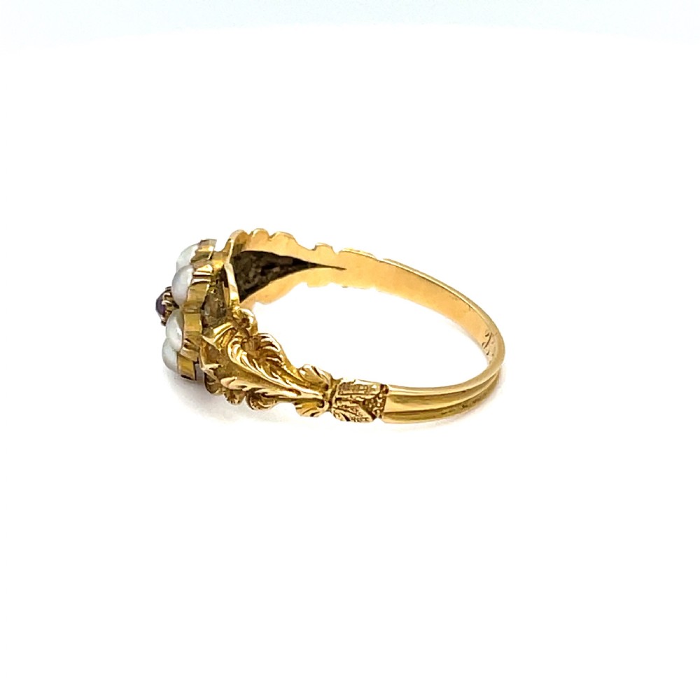 Georgian Pearl and Pink Topaz Mourning Ring View III