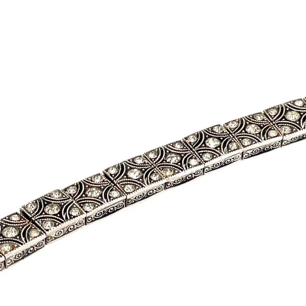 Antique Art Deco Knoll and Pregizer Silver and Paste Bracelet View III