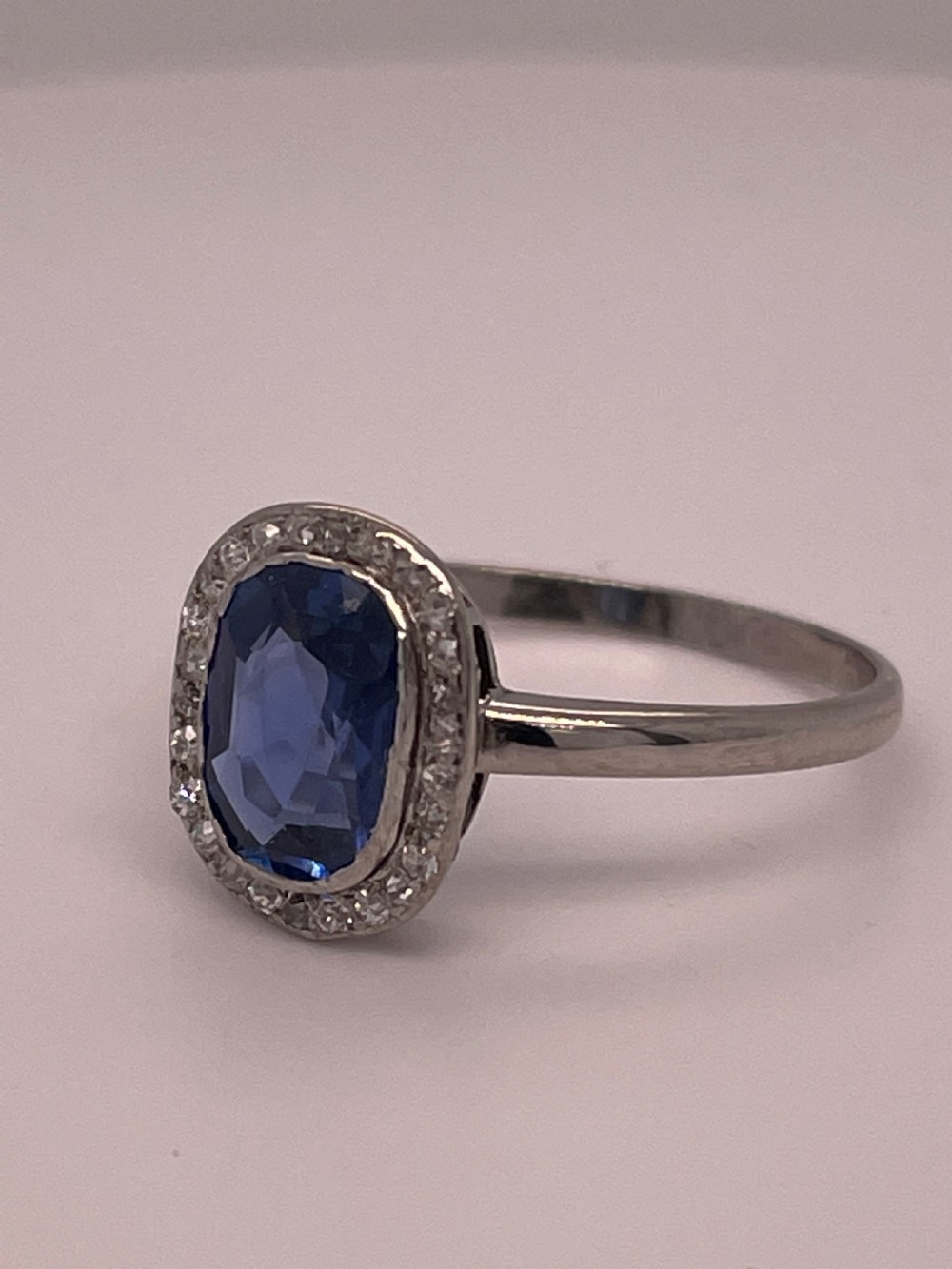 Edwardian Diamond and Natural Certified Unheated Ceylon Sapphire  Ring View II